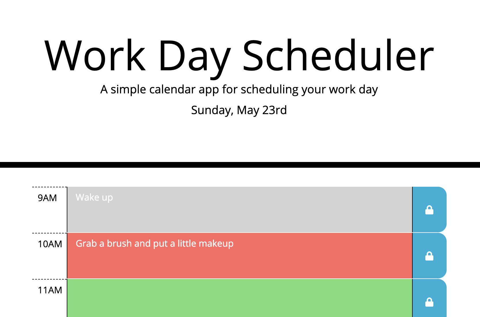 A workday schedule showing a few tasks