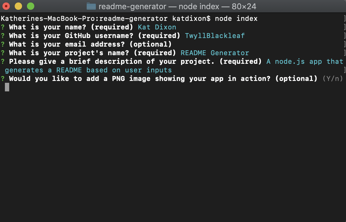 The README generator in action