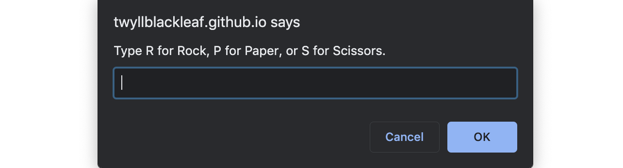 A prompt for a game of Rock Paper Scissors