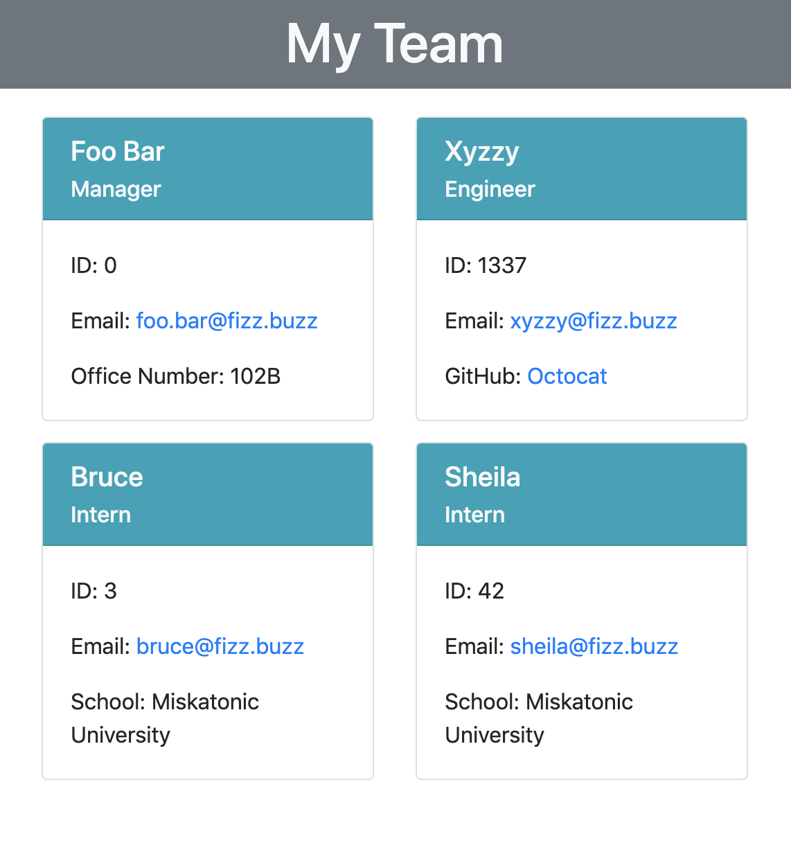 Sample team members